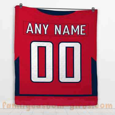Custom Premium Quilt Blanket Washington Jersey Ice Hockey Personalized Quilt Gifts for Her & Him